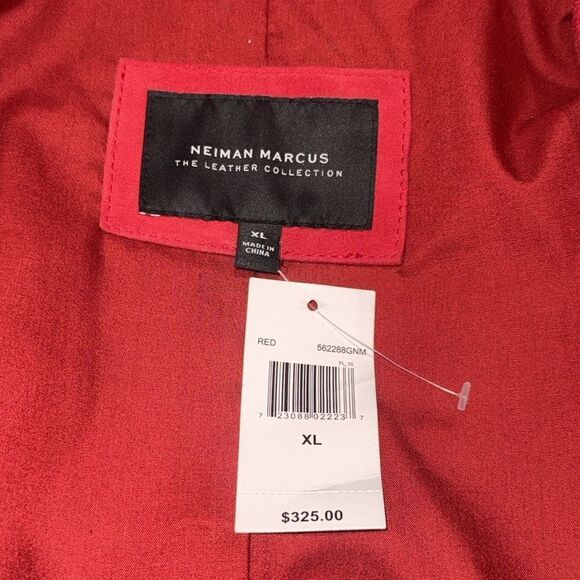 NWT Neiman Marcus Suede Motorcycle Jacket with Metal Embellishments Red XL - Picture 11 of 13